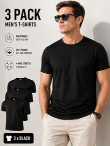 3件組男士夏季快乾運動T恤 多色圓領短袖 透氣多功能健身跑步上衣 - 彩色 - 查看 8