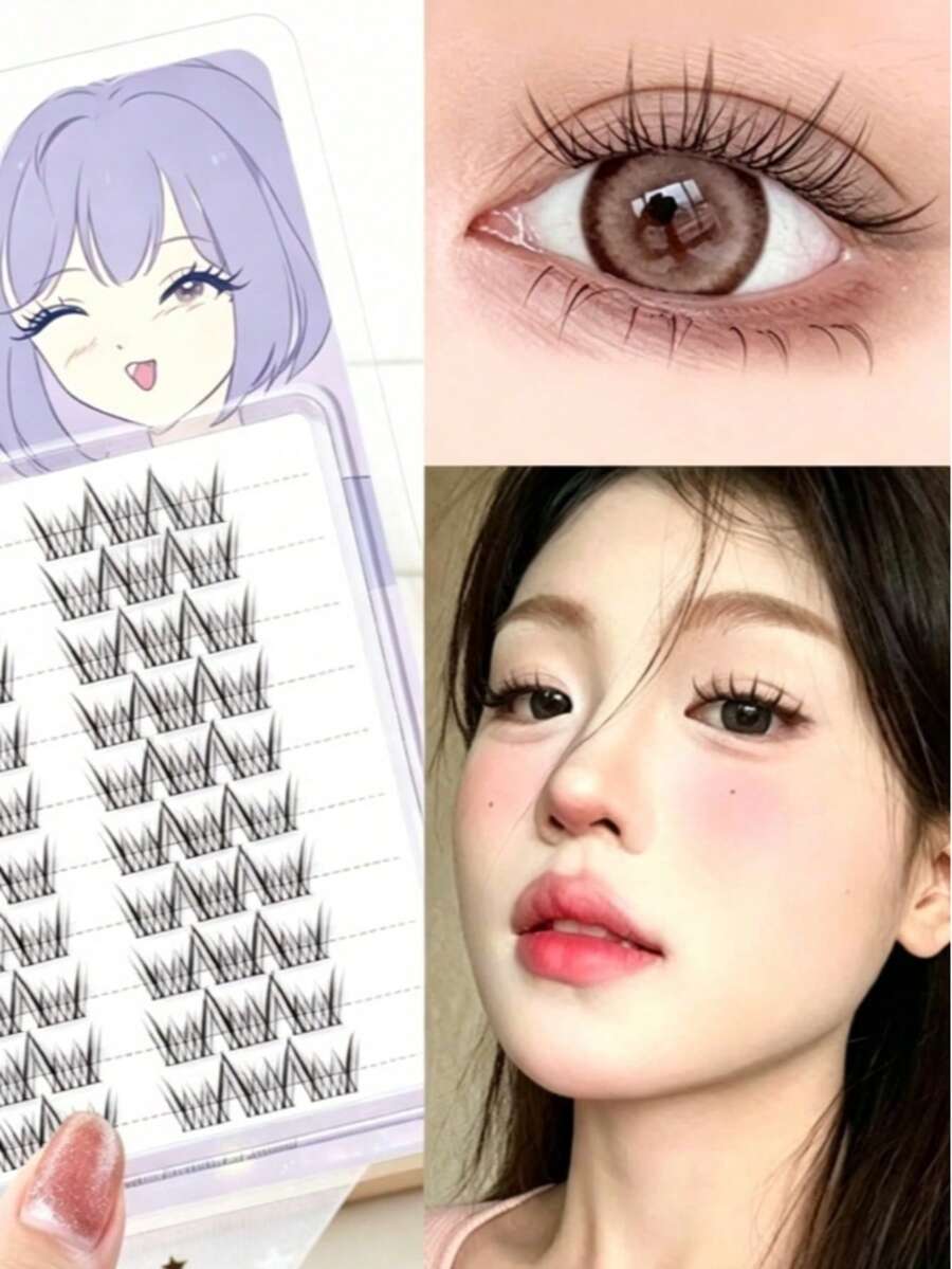 60 Clusters Sweet Little Cluster False Eyelashes, Lazy Pure Desire Style Elf Makeup Lashes, Natural Short Segmented Eyelash Set For Novice, Daily & Travel Cosmetic Gift For Dating Holiday - C - 查看 1