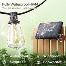 Outdoor ST38 Solar Light Strings, 50/100FT, 2700K Warm White, 12+1/ 24+1 Shatterproof Waterproof Bulbs, E12 Bases Bulbs Replaceable, Suitable For Room Decoration, Home Decoration, Wedding Decoration, Outdoor Decoration In Gardens, Cafes, Campsites - solar - 查看 4