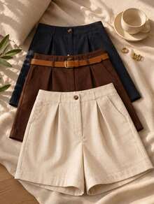 kit 3 shorts Bege Marrom Preto + Cinto Caramelo Groso Brinde