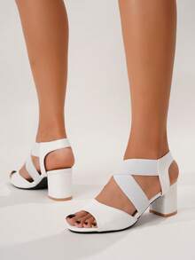 Giày sandal cao gót đế dày kiểu đan chéo, màu trắng thanh lịch, quai ngang mắt cá chân, thích hợp cho trang phục mùa xuân hè. - trắng - Xem 6