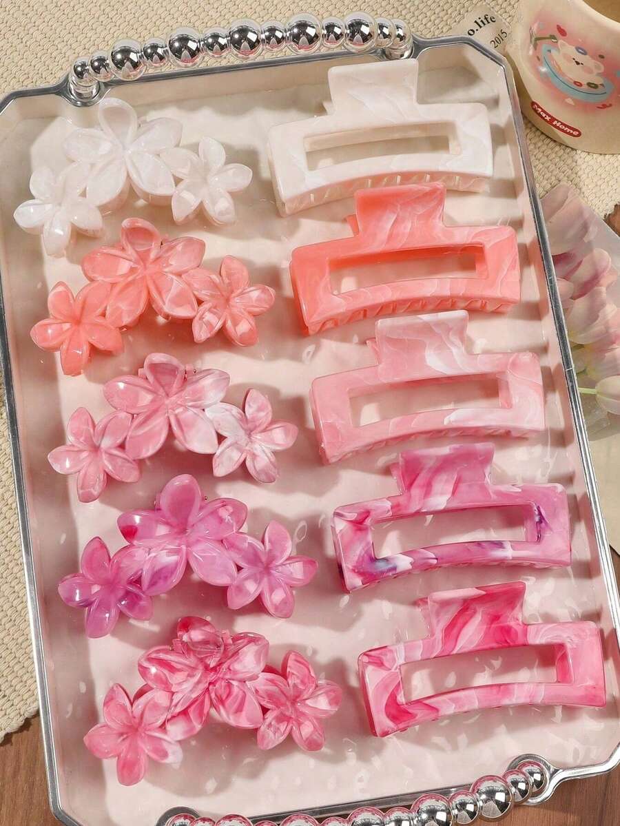 10pcs/5/2/1/Set Marble Pattern Women's Hair Claw, Strong Grip Egg-Shaped Patchwork Color Hair Clip, Bridal Accessories, Halloween Accessories, Autumn Accessories, Autumn Decoration Hair Accessories, Back To School Essentials (Random Color) - Multicolor - View 1