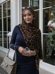 Bohemian Style Fashion Leopard Print Women's Headscarf, Soft Breathable Versatile Street Scarf, Suitable For Daily Wear - Multicolor - View 3