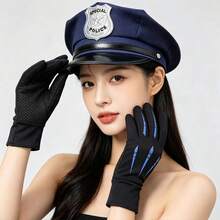 2件組：男士水手帽與女士軍警帽，萬聖節服裝配件，藍色帽子附刺繡字母與星星 - 彩色 - 查看 3