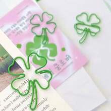 Creative Sakura Lucky Four-Leaf Clover Asymmetric Paper Clip Bookmark Set, Creative Gift Desktop Decoration, Planner Decoration Fixing, Office, Study Diary Accessories, Fun Stationery, Paper Clip Style Bookmark - Sets - View 1