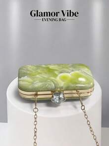 Glamor Vibe Women's Evening Party Clutch, Marble Pattern Hard Shell Evening Clutch, (Random Pattern), Essential Wedding Accessory, Valentine's Day Gift, Suitable For Weddings, Vacations, Graduation Season, Evening Parties And Other Formal Occasions, Also Can Be Used As A Versatile Accessory For Daily Outfits - Green - View 7