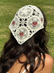 de punto con borlas y diseño floral calado, diadema fresca, estilo dulce de playa, bandana para mujer, atuendos de verano, banda para el cabello de playa, accesorios para el cabello de playa - Multicolor 2 - Ver 22
