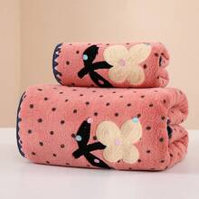1/2pcs Floral Polka Dot Embroidered Coral Fleece Towel, Super Soft Absorbent Quick Dry, Suitable For Women And Teenage Girls, Face Washing, Bathing, Ideal For Dorm, Apartment, Home Daily Use And Gift. Face Towel 13.77*29.5 Inches, Bath Towel 27.5*55.1 Inches - Multicolor - View 12