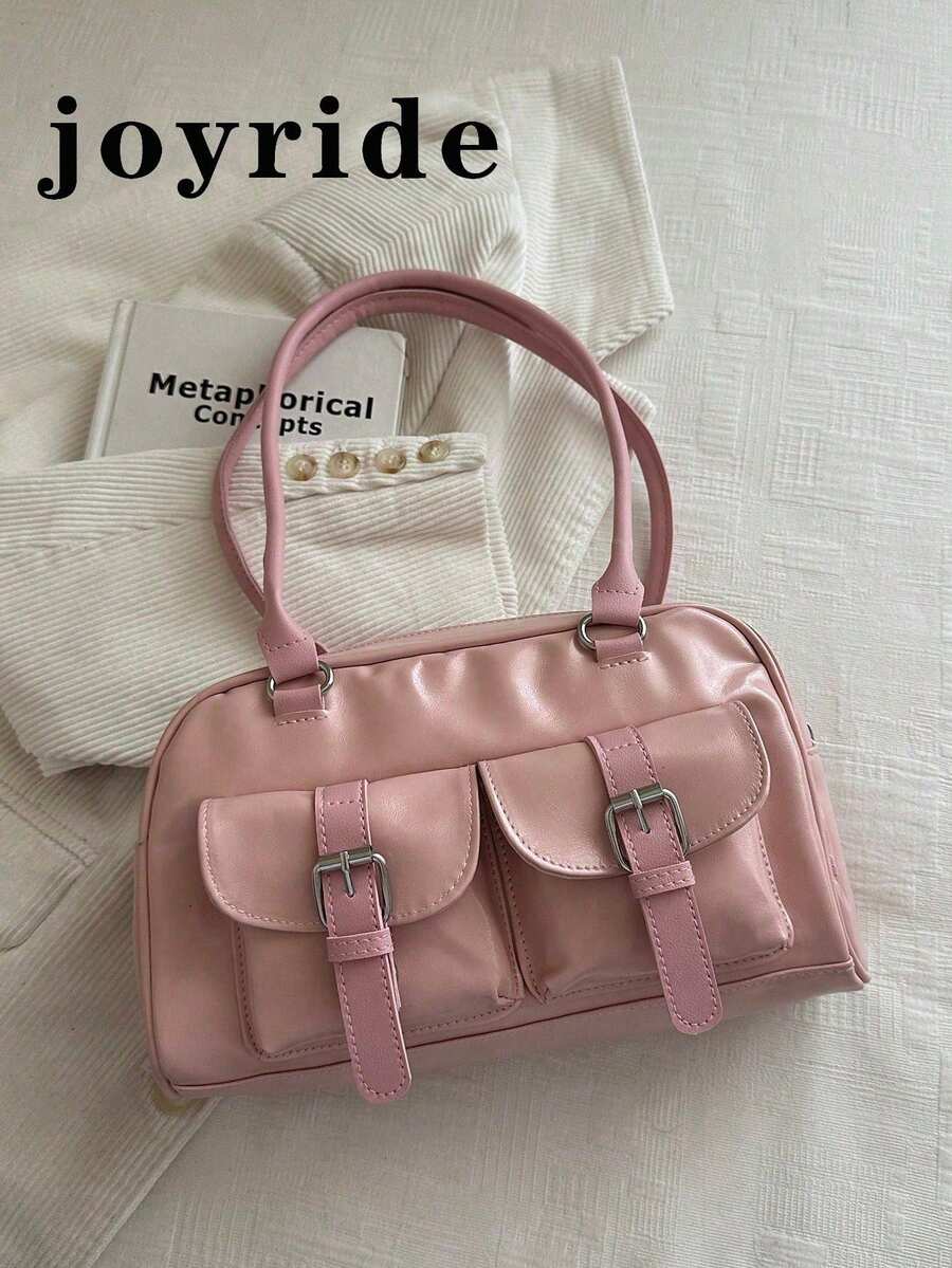 1pc Minimalist Retro Zipper Decor Dual Handle Women Daily Casual Commute Handbag - Watermelon Pink - View 1
