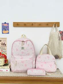 3-Piece Back To School Backpack Set - Heart & Bow Pattern Large Capacity Backpack + Lunch Bag + Pencil Case Multi-Pack, With Laptop Compartment, Adjustable Shoulder Straps And Spacious Multi-Pockets - Lightweight Portable Zipper Bag, Suitable For Students/Teenagers/Graduates, Perfect For Outdoor/Travel/Middle School/High School/College, Essential College Backpack - 2327 - View 14