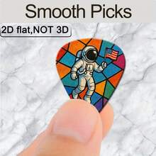 6pcs 2D Flat Printed Color-Block Glass Pattern Astronaut Holding USA Flag Theme Guitar Picks, Thin Smooth Wear-Resistant Musical Instrument Picks, Compatible With Acoustic/Electric Guitar Bass, For Beginners Musicians Practice Rock Performance Collection Holiday Memorial Gift - Multicolor - View 3