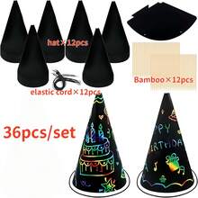 Colorful Scratch Card Party Hat Set - Cone Hats With Elastic Cord And Pen, For Creative Decoration And Group Interaction, 36pcs - Multicolor - View 6