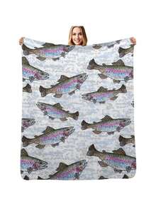 Rainbow Trout Fish Pattern Throw Blanket Sofa Quilt For  Beautifuls Blanket - Black - View 10