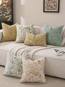 1件/2件裝復古花卉圖案枕套，時尚復古提花雪尼爾面料，適用於家居裝飾、沙發、床鋪、臥室、節日裝飾 - 白底綠葉 - 查看 8