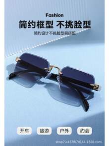 2026 無框方形太陽眼鏡 男女通用 金屬鏡框 UV400 防護 奢華時尚復古前衛設計墨鏡 - 金框灰粉片 - 查看 10