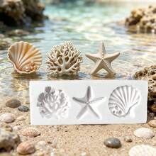 1pc Mini Ocean Style Shell Coral Starfish Silicone Mold, 3-Cavity Ocean Birthday Decoration DIY Handmade Mold - 1 Mold Bessan Star - View 1