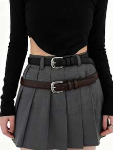 Women's Simple Yet Sophisticated Bright Silver Buckle Leather Belt, Student Youth Decorative Korean Style Waistband - Buckle - View 1