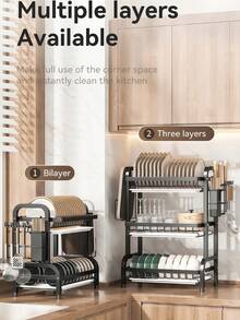 Multi-Tier Heavy Duty Kitchen Organizer Rack With Drip Tray, Spice Rack, Towel Bar, Utensil/Basket/Knife/Cutting Board Holder - Space Saving Sink Over The Counter Storage Rack, Easy Assembly - Suitable For Small Kitchens, Dish Drying Rack, Countertop Organizer - View 9