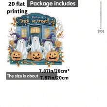 2D Flat Design, Asymmetrical Diamond Inlay, Ghost Diamond Painting Hanging Decor Set, 5D DIY Diamond Painting Halloween Style Pendant, Suitable For Home Wall, Yard, Front Door Sign Outdoor Decoration, Double-Sided Printing, Single-Sided Diamond Studded - A - View 5