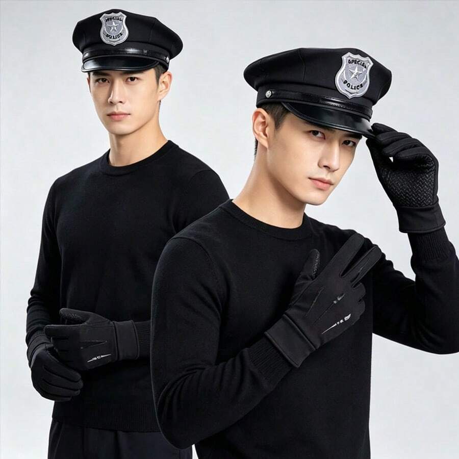 2件組:男士水手帽與女士軍警帽,萬聖節服裝配件,藍色帽子附刺繡字母與星星 - 彩色 - 查看 1