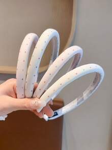 4件裝彩色波點布藝細髮箍，奶油色與裸粉色極簡布藝髮飾，適合女性日常配戴 - 彩色 - 查看 4
