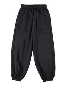 1pc Teen Boys' Drawstring Cuffed Pants, Minimalist Back To School Fashion Long Pants - Black - View 5