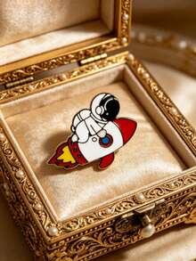 1pc Astronaut Rocket Lapel Pin, Cute Cartoon Galaxy Unisex Badge, Backpack Jacket Hat Decoration, Street Style Accessory - Astronaut Type a - View 4
