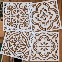 "Creative Touch" 4-Piece Tile Stencil Set, 6X6 Inch Reusable Painting Stencils, Geometric Stencils, DIY Craft Project Stencils, Suitable For Fabric, Canvas, Furniture And Home Decor - Tactile Design - View 5