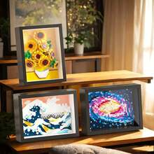 900+Pcs Famous Painting Building Blocks Puzzle With Frame, Van Gogh Galaxy Pixel Art Building Blocks, Starry Night, Great Wave Off Kanagawa, Sunflower Frame, Assembled Famous Painting, Building Block Toy Set, Living Room Home Decor Painting, Creative DIY Wall Decor, Assembled Art Hanging Painting, Creative Gift - Multicolor - View 3