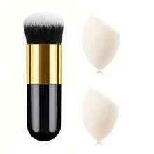 1pc Large Fluffy Foundation Powder Brush + 2pcs Black Makeup Sponge Set, Soft Dense Bristles, Multi-Functional Face Makeup Tool Kit, Suitable For Blush, Concealer - Multicolor - View 6