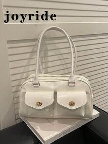 1pc Minimalist Retro Zipper Decor Shoulder Strap Pocket Handbag, Suitable For Women's Casual And Work Use - White - View 8