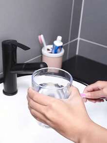 Couple Creative Toothbrush And Mouthwash Cup Set With Lid - Portable Travel Toothbrush Holder, Durable Plastic, Toothbrush Storage Set. Bathroom Toothbrush Storage Box. Portable Bathroom Toothbrush Box, Nordic Transparent Design. - C - View 3