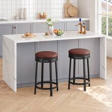 24'' Backless Round Swivel Bar Stools Set Of 2/4, Modern Counter Height Backless Round Kitchen Island Seating With PU Leather Upholstery And Metal Frame Durable Comfortable - View 9