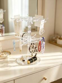 1 pieza Soporte de exhibición giratorio de doble capa ajustable para llaveros, estante de almacenamiento de escritorio multifuncional de plástico, adecuado para llaveros, insignias, joyas, collares, pulseras, colgantes - Soporte de exhibición multifuncional para coleccionables y trofeos - Multicolor - Ver 11