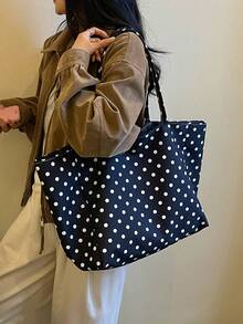 1件女款秋冬新款大容量拼色單肩托特包，時尚通勤包，適用大學、辦公室、學校及休閒穿搭 - 黑色 - 查看 7