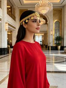 Diadema de Estilo Bohemio con Colgante de Flores y Strass, Disco Redondo y Cadena Multicapa para Mujeres, Adecuada para Bodas, Fiestas y Festivales - Dorado - Ver 6