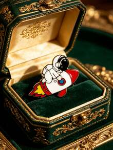 1pc Astronaut Rocket Lapel Pin, Cute Cartoon Galaxy Unisex Badge, Backpack Jacket Hat Decoration, Street Style Accessory - Astronaut Type a - View 10