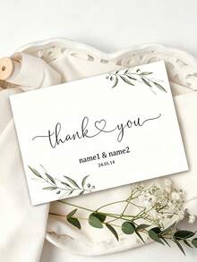 Personalized Wedding Thank You Cards, Customizable Name And Date, Elegant Green Leaf Design, Suitable For Gift Packaging - Multicolor - View 6