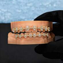 THATBOY 2pcs/Set Hip-Hop Tooth Design | Fashionable Grillz With Copper, Shiny,Party Gift For Men & Women - Multicolor - View 12