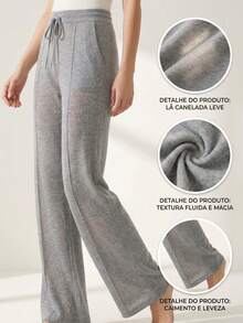 High-Waisted Wide-Leg Pants With Crease, Plain Wool, For Winter. - Gris Claro - Ver 2