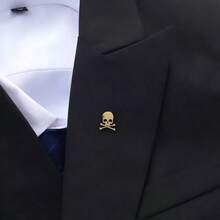 3pcs Personalized Design Minimalist Metal Skull Lapel Pins For Men. Casual Tie Badge. Sleeve Brooch - Gold + Silver + Black - View 2