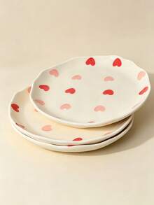 1pc/2pcs/4pcs Hand-Painted Red & Pink Heart-Shaped Ceramic Plate, Asymmetrical Wavy Edge Porcelain Dinnerware 6 Inch, Suitable For Salad, Dessert And Main Course, Cute Style Kitchen Tableware - Multicolor - View 10