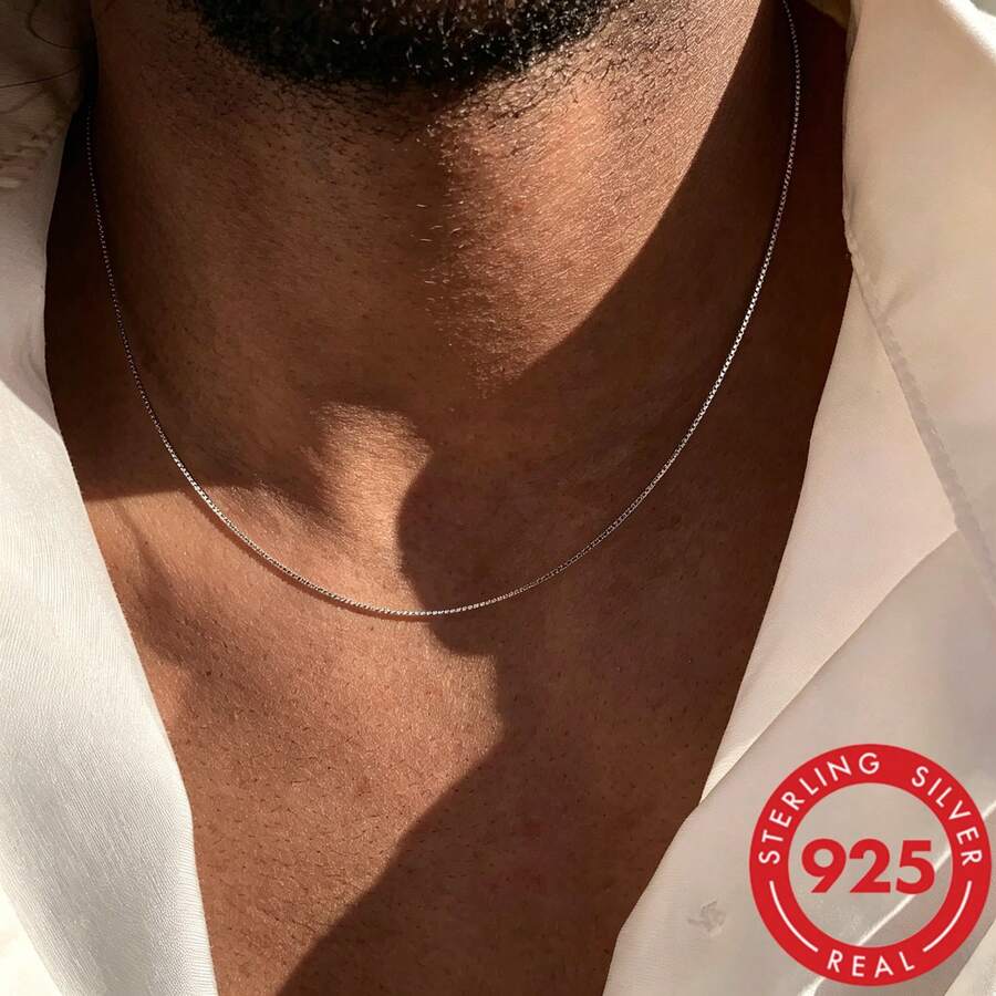 Hypoallergenic S925 Sterling Silver Box Chain Necklace, Suitable For Men And Women, Silver Jewelry, Silver Necklace, Holiday Gift