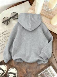 Versatile Girls' Printed Cartoon Cat Sweatshirt, Suitable For Spring And Autumn, Perfect For School, Vacation, Shopping, Sports And Other Occasions - Grey - View 2