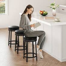 24'' Backless Round Swivel Bar Stools Set Of 2/4, Modern Counter Height Backless Round Kitchen Island Seating With PU Leather Upholstery And Metal Frame Durable Comfortable - View 5