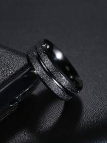 1 chiếc nhẫn thép không gỉ màu đen mờ cạnh vát, nhẫn thời trang cho nam và nữ, đeo hàng ngày - màu đen - Xem 3