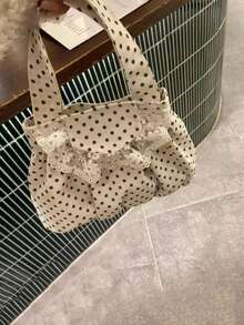 韓系小眾設計 Ins 風波點蕾絲甜美女款手提肩背包，溫柔百搭時尚通勤出遊日常購物極簡手提肩背包 - 白色 - 查看 5