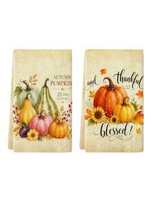 2 pièces Serviettes de cuisine à motif de feuille d'érable d'automne & citrouille pour Thanksgiving, serviettes de salle de bain, torchons, style ferme vintage, matériau microfibre, rectangulaire, motif imprimé numérique 40*60CM, convient pour la décoration de cuisine d'automne à la maison, la décoration de fête en plein air, cadeau de fête de Thanksgiving, cadeau d'anniversaire - Multicolore - Voir 9