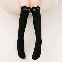 1 Pair Cute Cartoon Cat Face Over-The-Knee Socks, Pure Black & Black And White Striped Long Daily Socks For Women,Halloween - Multicolor - View 6