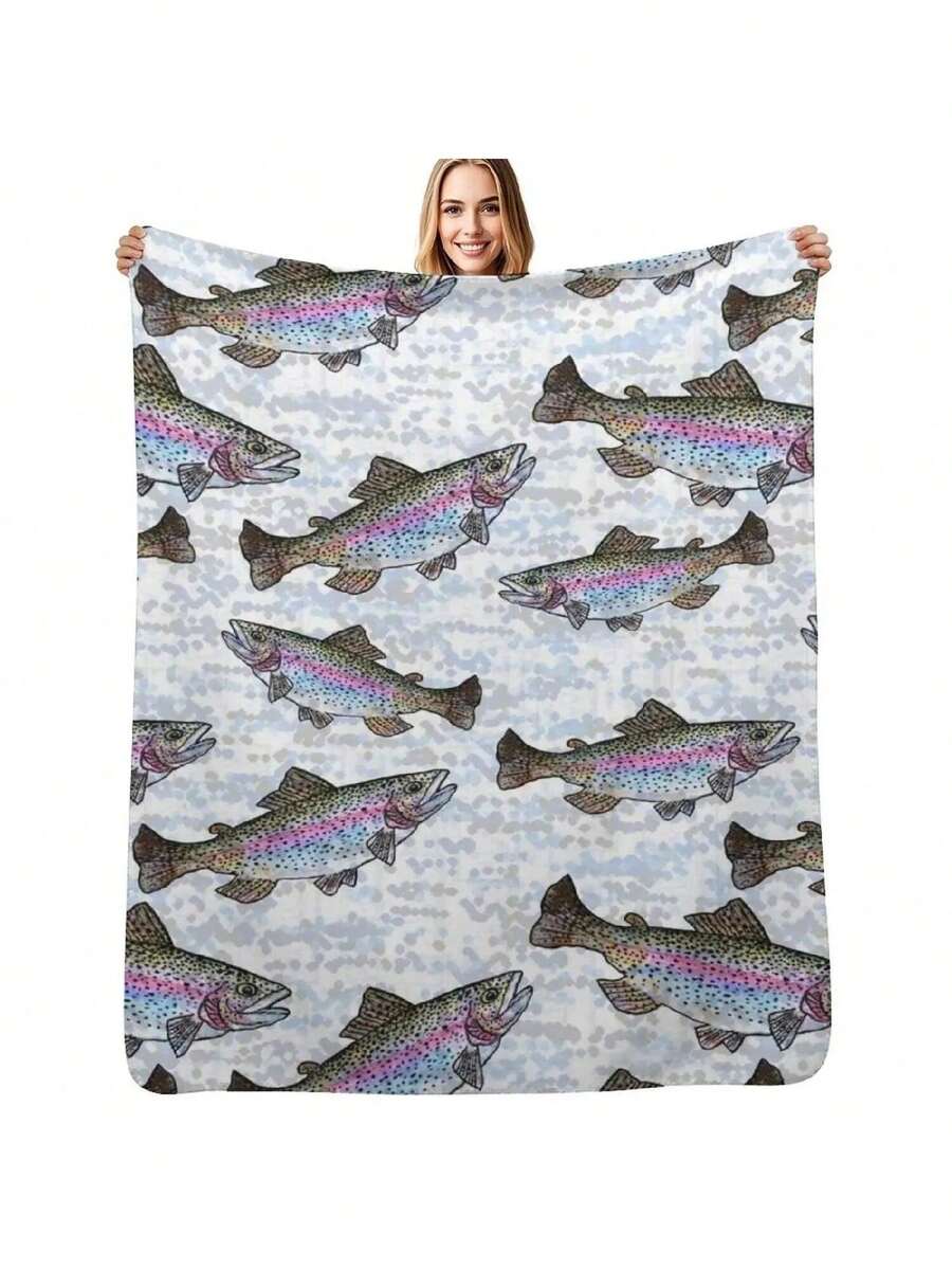 Rainbow Trout Fish Pattern Throw Blanket Sofa Quilt For Beautifuls Blanket - Black - View 1